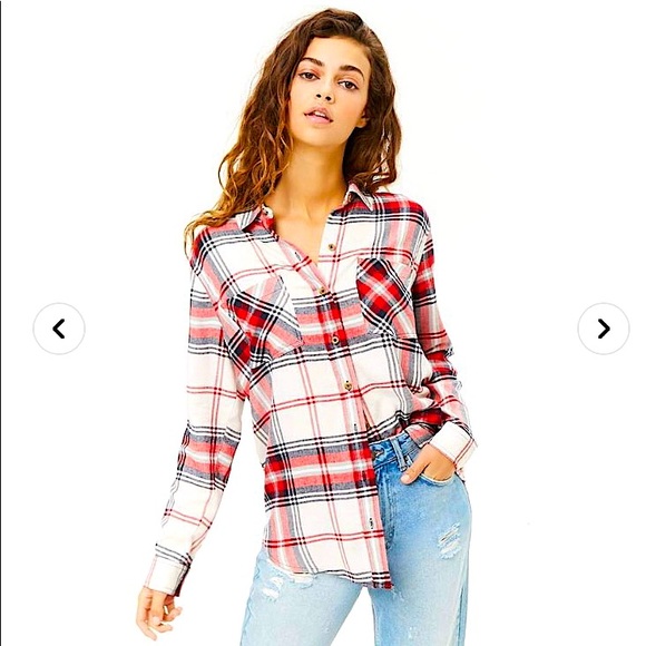 F-21 super soft red plaid button down top - New - Picture 2 of 15